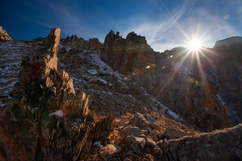 казахстан, каратау, горы, лучи, скалы, солнце, закат Закат Каратау фото превью