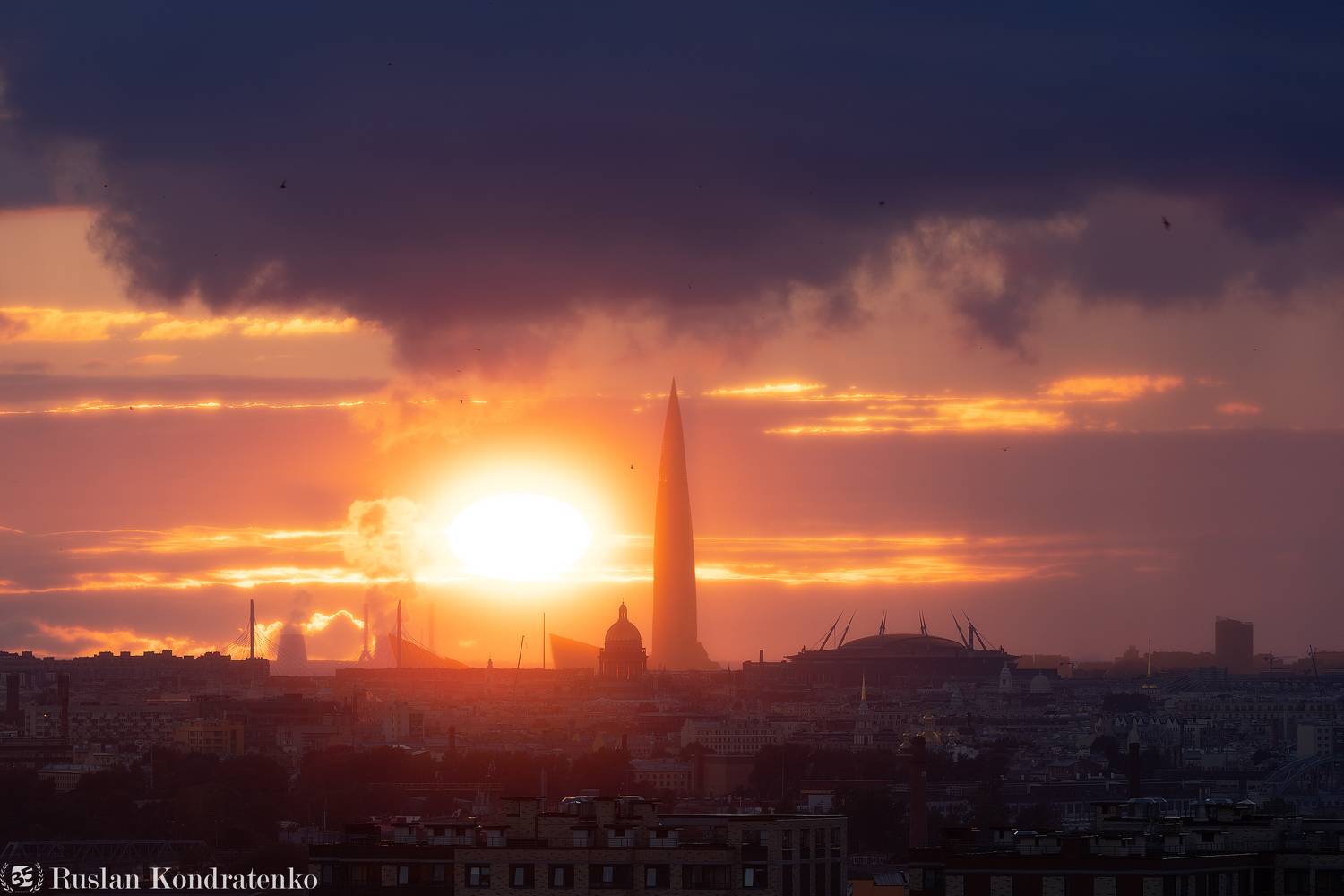 санкт-петербург, закат, исаакиевский собор, лахта-центр, лахта, небоскреб, прострел, зенит арена, газпром арена, Кондратенко Руслан