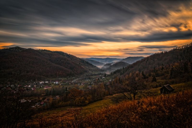 ukraine, evening, mountains, carpathian, autumn, ноябрь-2023, вечер, горы, карпаты, ноябрь, закат, осень, украина, ивано-франковская область, косов, прокурава, длинная выдержка Autumnal Carpathian evening фото превью