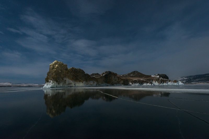 иркутская обл, озеро байкал, острова малого моря, лёд, ночь, зима Ольтрек фото превью
