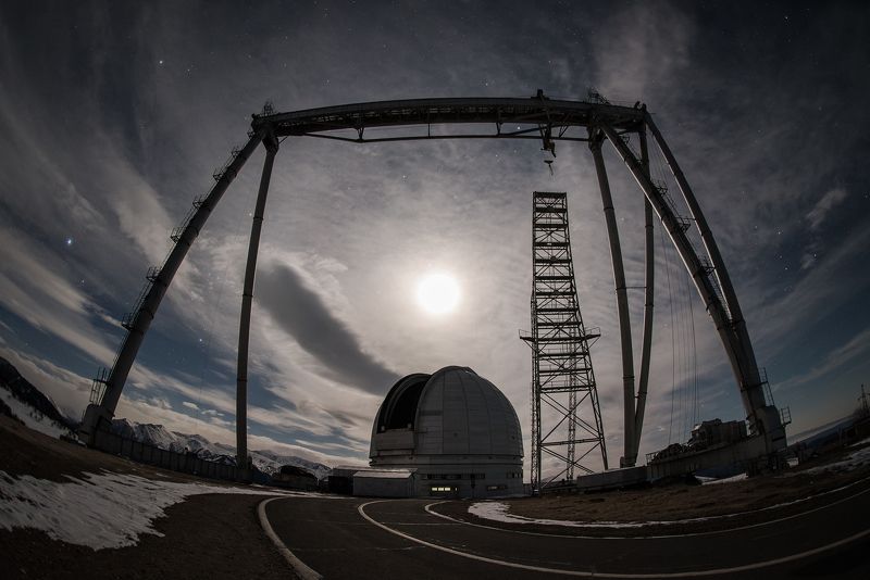 обсерватория, телескоп, луна, астрономия БТА лунной ночью фото превью