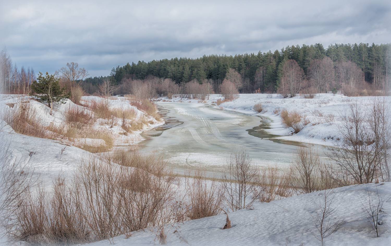 река, лёд, лес, кашинка, Сергей Аникин