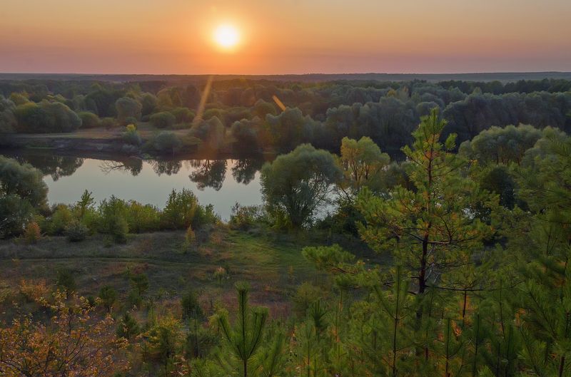 пейзаж, красота, природа Закат на реке. фото превью