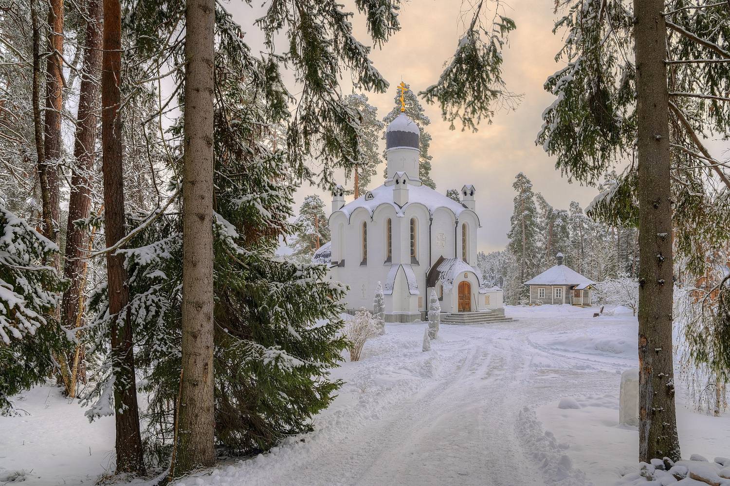 зима, озеро, остров, монастырь ,часовня, церковь, Гармашов Сергей