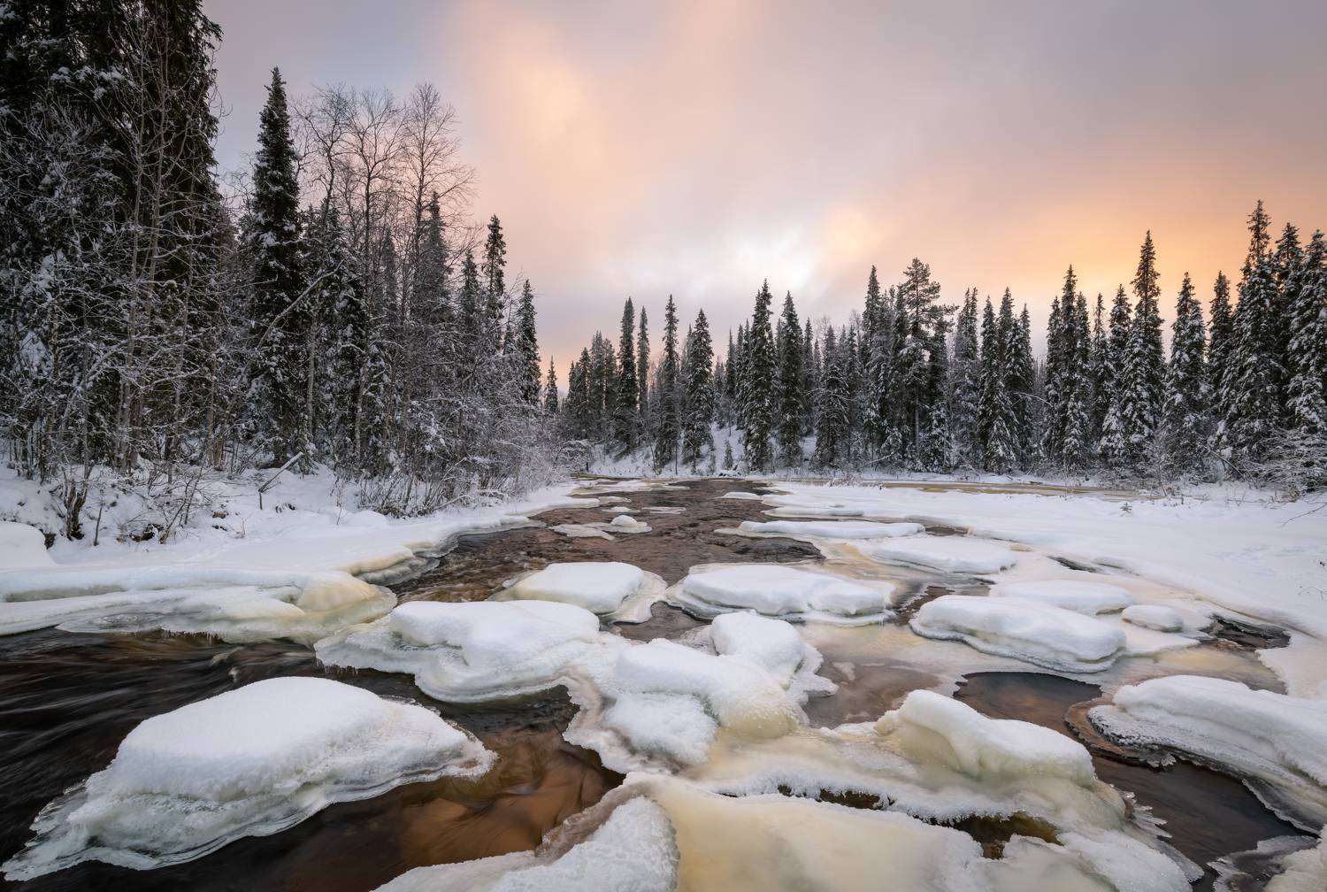 зима, реки, кольский, лед, рассвет, Степанова Татьяна