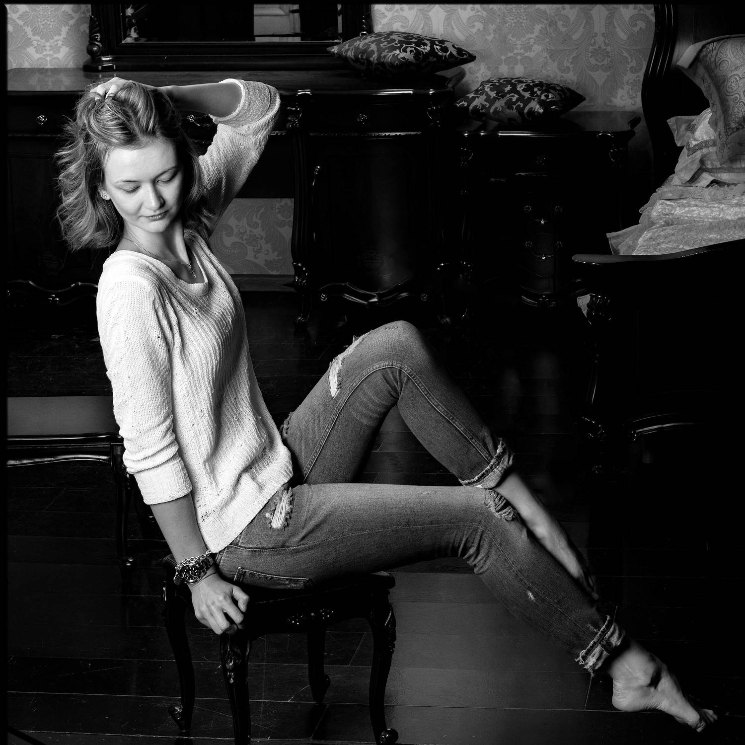 портрет, женский портрет, женская красота, девушка, чб, чернобелое, гламур, модель, model, glamur, portrait, bw, black and white, Жирнов Андрей