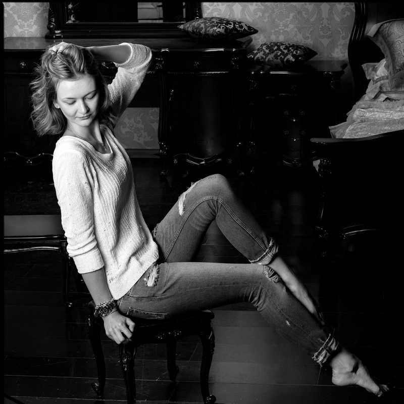 портрет, женский портрет, женская красота, девушка, чб, чернобелое, гламур, модель, model, glamur, portrait, bw, black and white Наташа фото превью