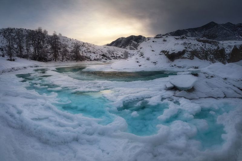 алтай, горный алтай, пейзажи алтая, онгудайский район, горная река, горы, чуя, зима на алтае, зимний пейзаж, лёд, Кораллы зимы фото превью
