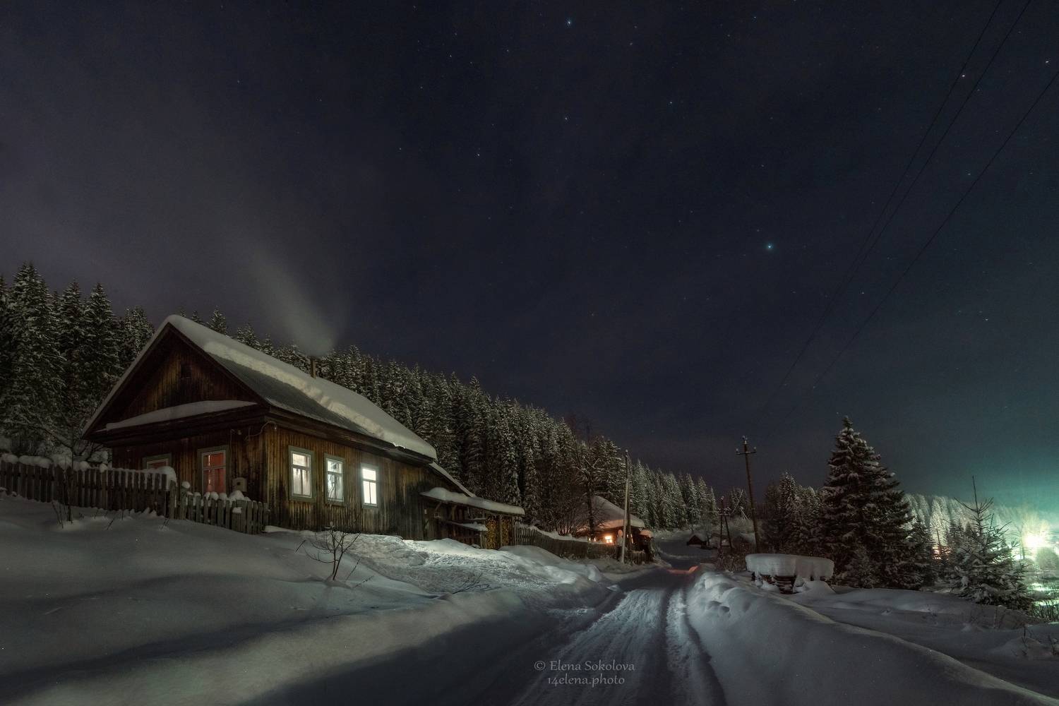 ночь, улица, зима, деревня, Соколова Елена