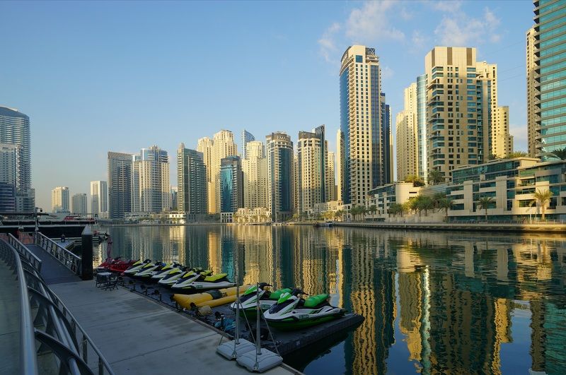 city, skyscraper, bay, architecture, yacht, embankment, building, pond, futurism, concept, megapolis Morning фото превью