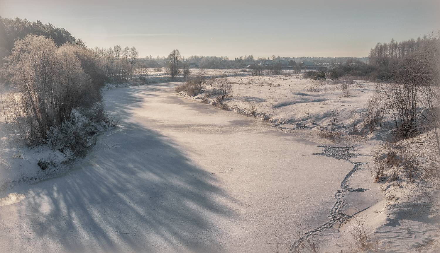 река, кашинка, лес, деревня, снег, зима, Сергей Аникин