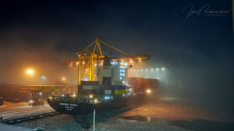 питер, корабли, суда, ночь, порт Ночной туман фото превью