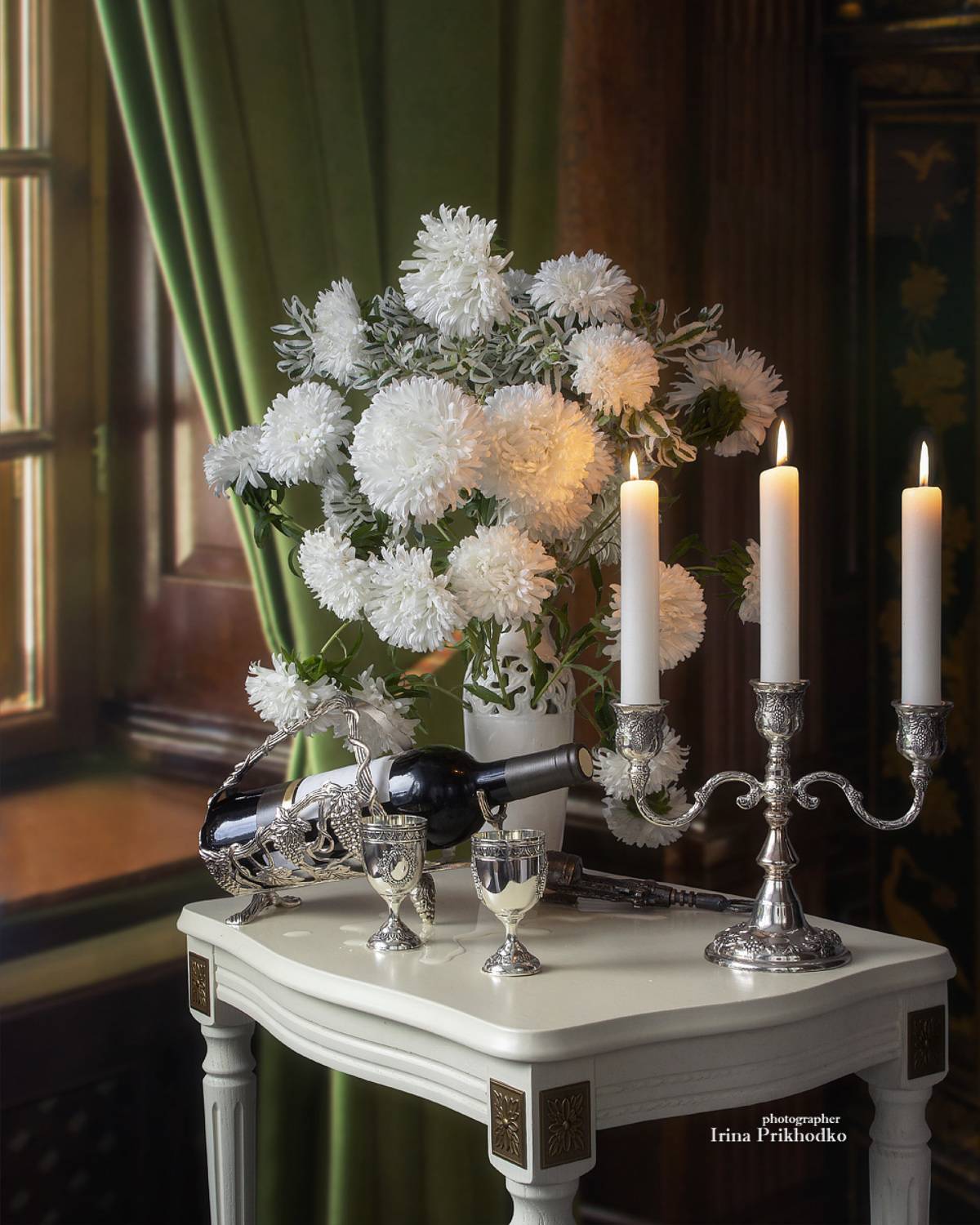 натюрморт, цветы, букеты, астры, вино, интерьер, Приходько Ирина