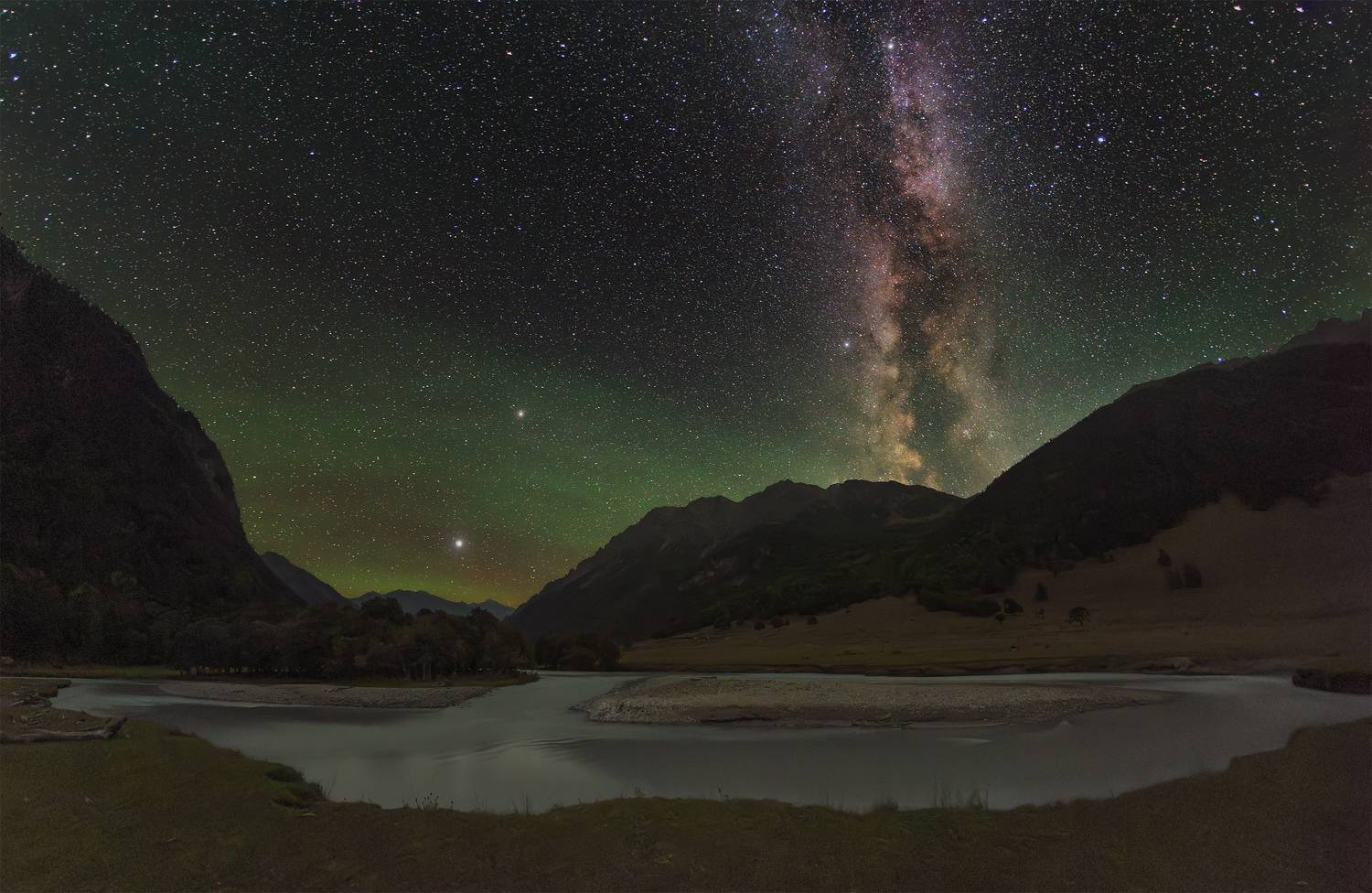ночь, млечный путь, сияние атмосферы, звездное небо, кавказ, кчр, night, milky way, stars, starry sky, Кудашкина Ксения