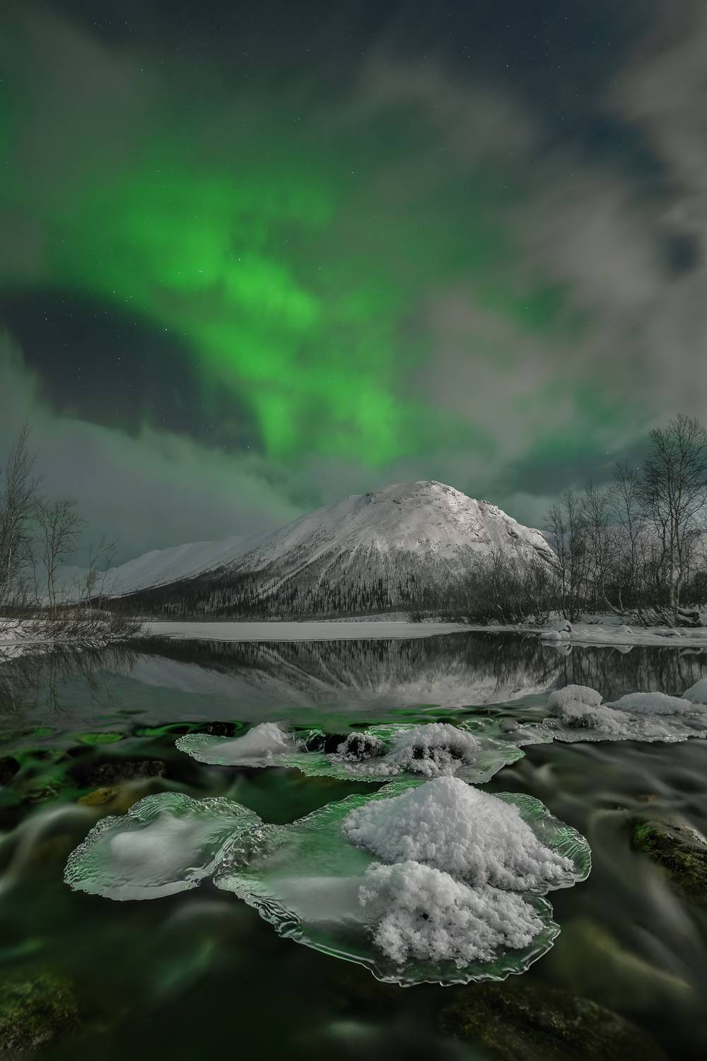 северное сияние, ночной пейзаж, Константин Маланин