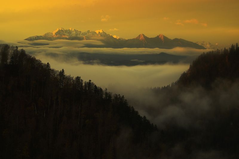 Horizontal, Photography, Mountain, Nature, Landscape, Cloud, Fog, Sunrise, Dawn, Tatra, Moutains, Tatry, Poland, Landscape View of the Tatra Mountains фото превью