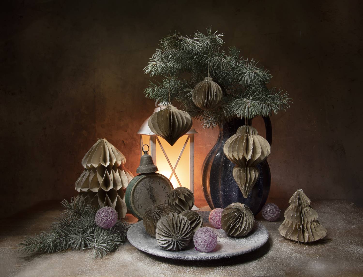 натюрморт, фонарь, ель, игрушки, Татьяна Феденкова