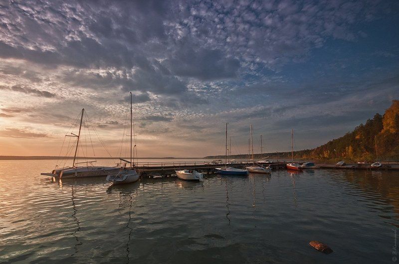 Вечер, Пейзаж, Природа, Причал, Пруд Осеннее... фото превью