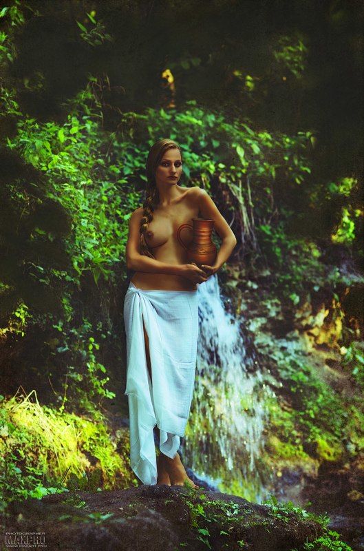 Girl, Maxart, Maxpro, Model, Nud, Nude, Pitcher, Water, Waterfall, Вода, Водопад, Девушка, Кувшин waterfall фото превью