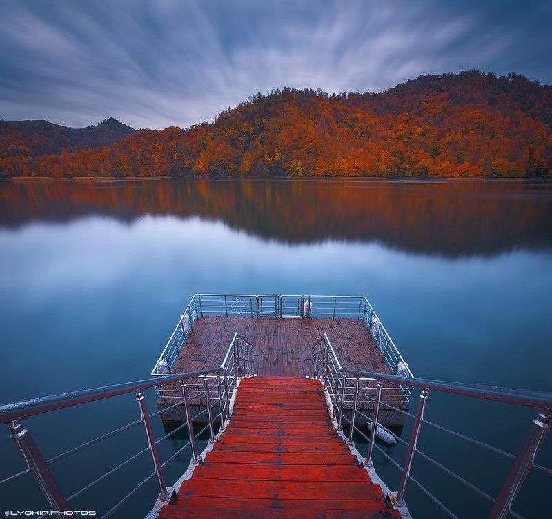 Autumn, Azerbaijan, Lake, Азербайджан, Озеро, Осень Осенний вечер на озере Гейгель фото превью