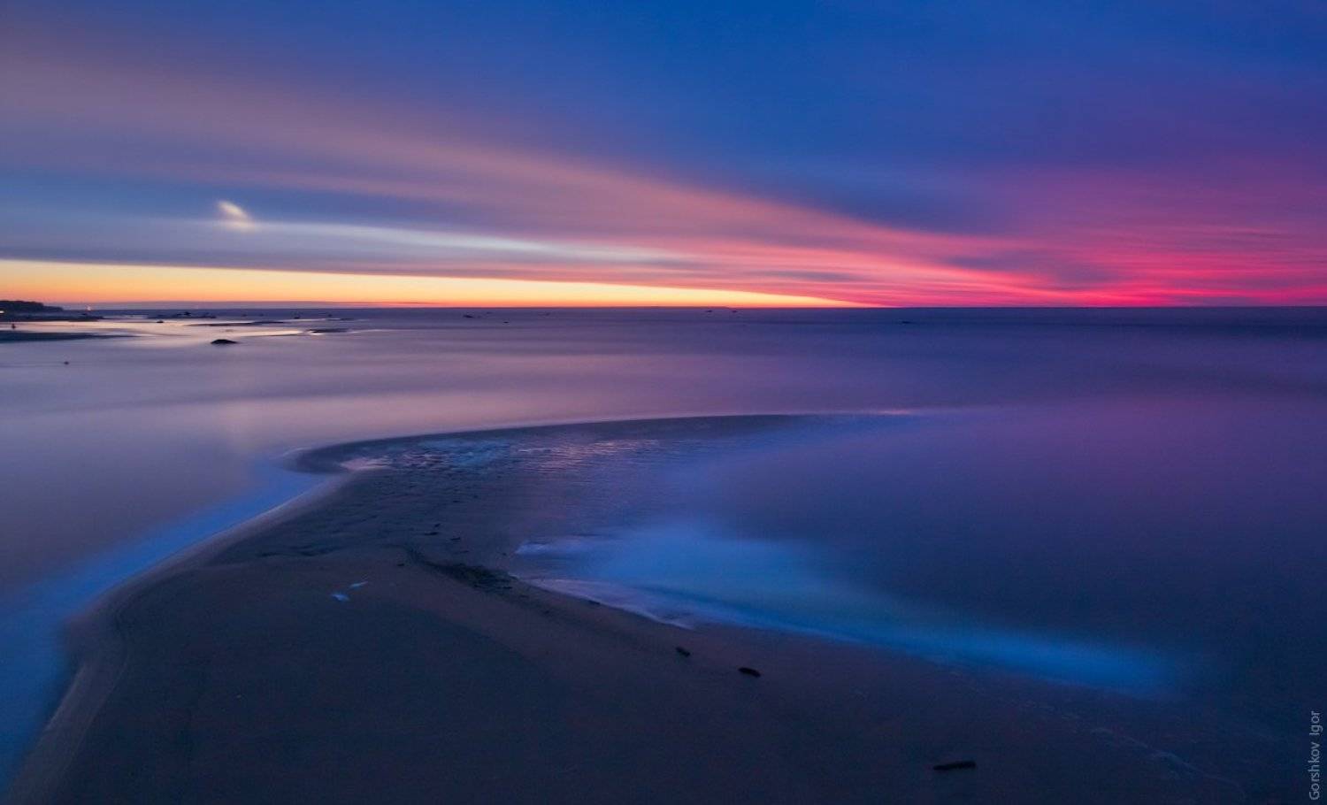 Landscape, Long exposure, Seascape, Water, Берег, Вечер, Вода, Водохранилище, Длинная выдержка, Осень, Пейзаж, После заката, Рыбинское, Сумерки, Горшков Игорь