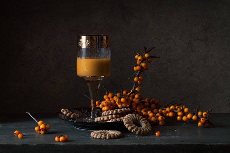 Натюрморт, Облепиха, Печенье, Сок, Ягоды, Курочкина Диана