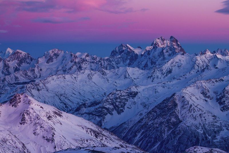 Горы, Закат, Кавказ, Приэльбрусье, Ушба, Эльбрус Шабаш ведьм фото превью