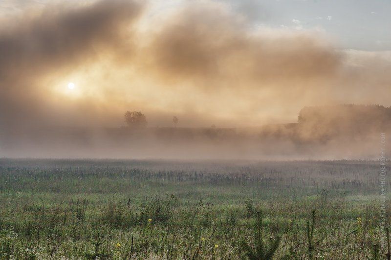лето, осень, пейзаж, природа, рассвет, закат, туман, небо, облака, красота Лето-осень фото превью