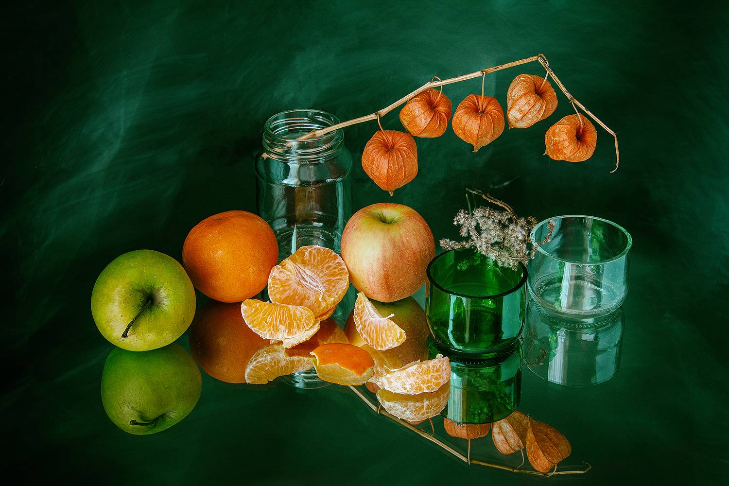 яблоки, физалис, мандарины, баночки, Баг Алексей