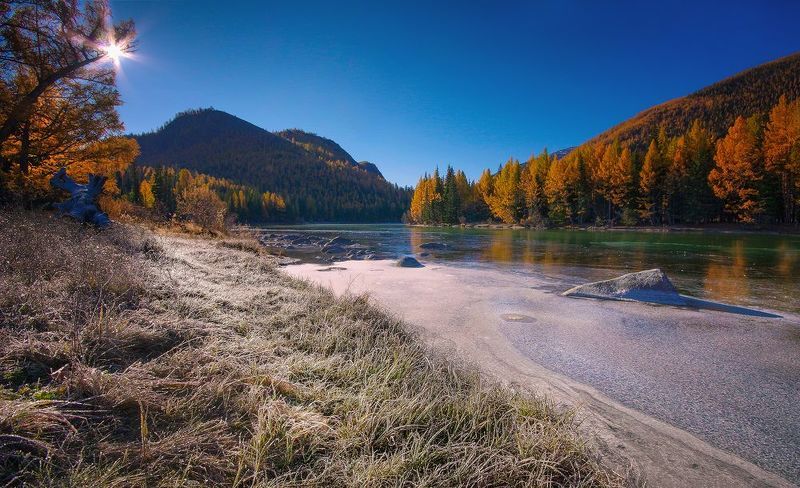 алтай, рассвет, утро, река, аргут, иней, вода, осень, мороз Осеннее утро у Аргута фото превью