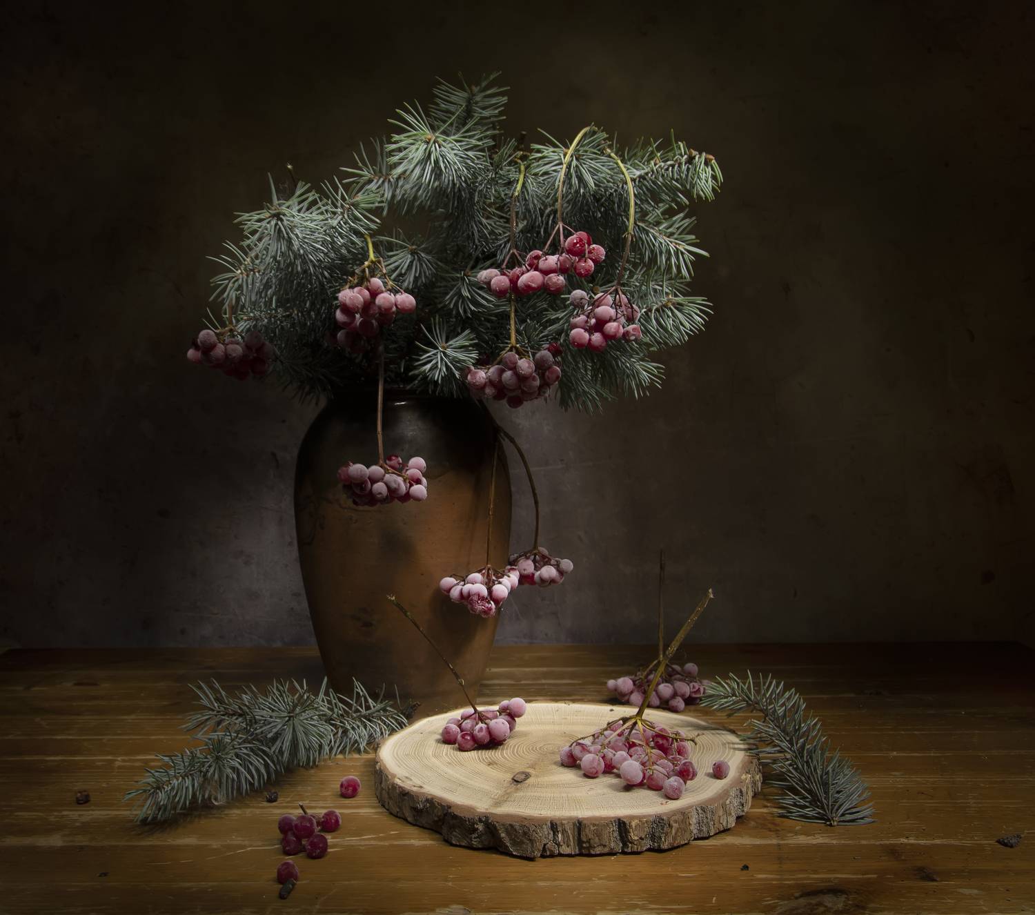 натюрморт, ель, калина, Татьяна Феденкова
