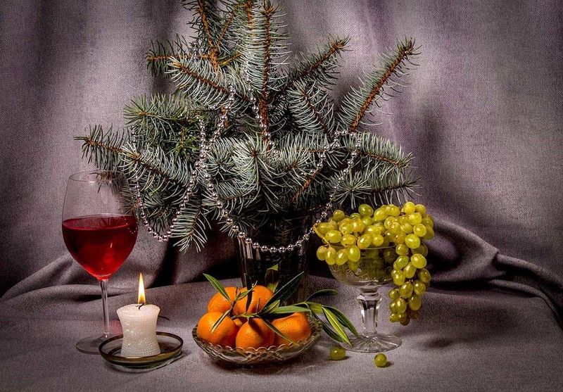 натюрморт, фрукты, апельсины, елка, новый год. Новогодние натюрморты фото превью