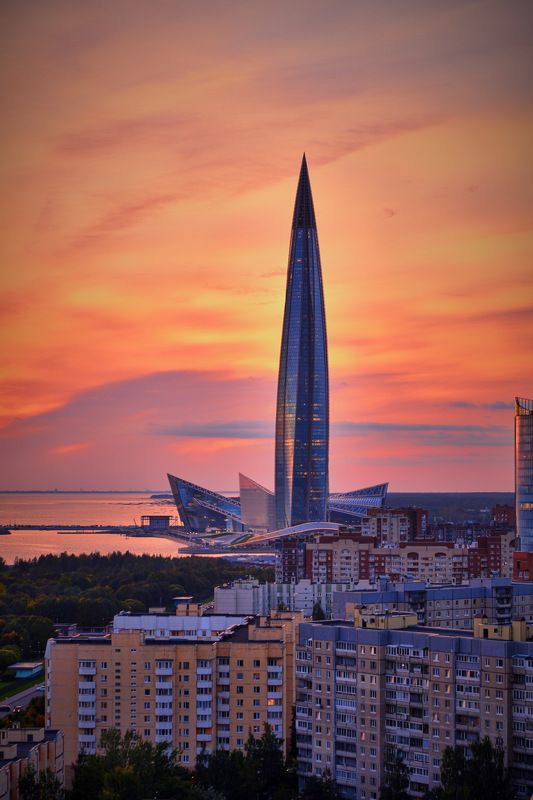 санкт-петербург, лахта, закат, лахта-центр, Закат в Лахте фото превью