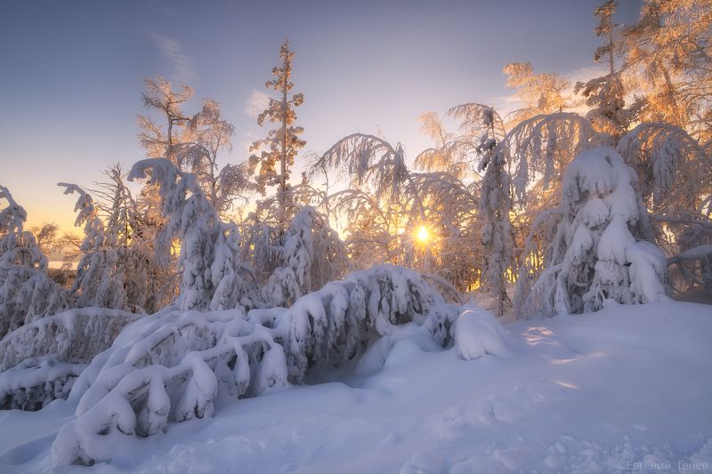 пейзаж, горы, зима, снег, урал, закат Снежное царство фото превью