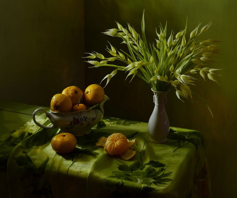 мандарины,букет,ваза,посуда,салфетка *** фото превью