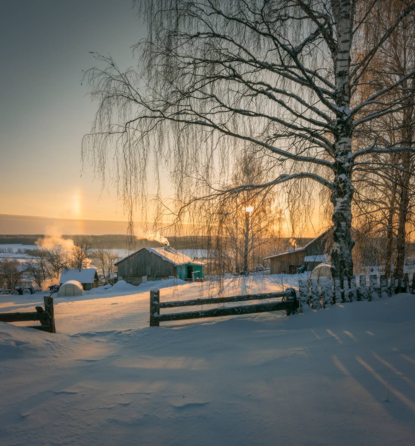 вечер закат село дымок тени гало, Сергей Буторин