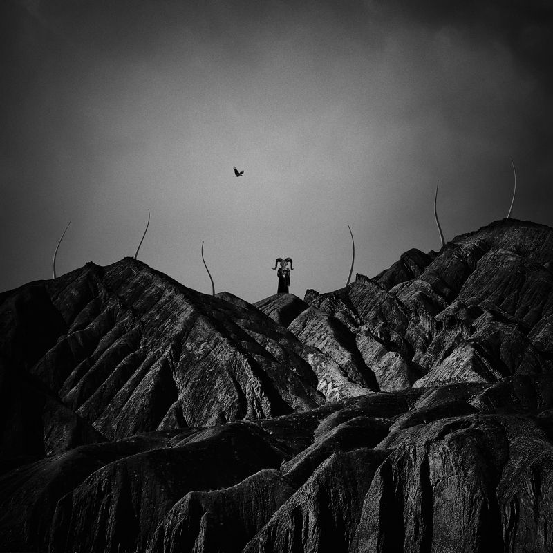 fineart, blackandwhite, conceptual, dark, darkart, mountain, gothic, doom, evil, baphomet, photography, bnw, landscape, photomontage, photomanipulation, vision,  Demon of the Mountains  фото превью