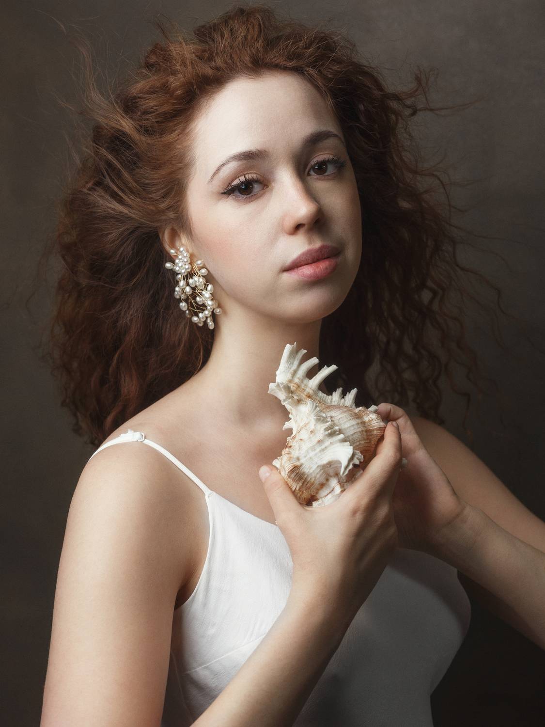 Красивая, девушка, русалочка, рыжая, кудрявая, ракушка, цвет, печать, лицо, ветер, Ведмеденко Оксана