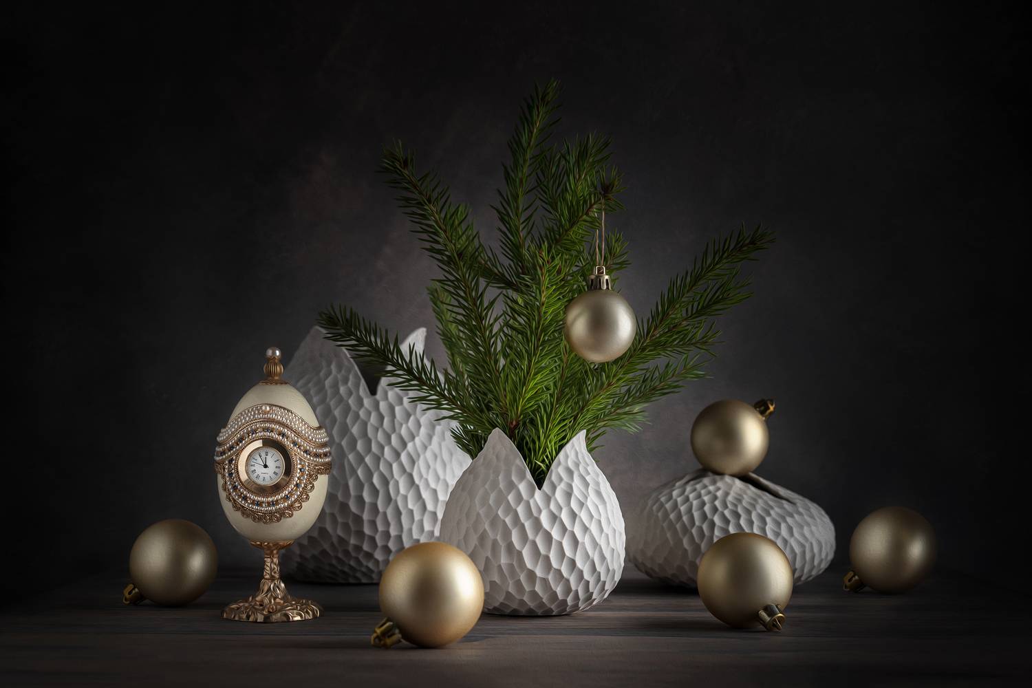 натюрморт, новогодний, часы, ваза, шары, ЯR Ольга