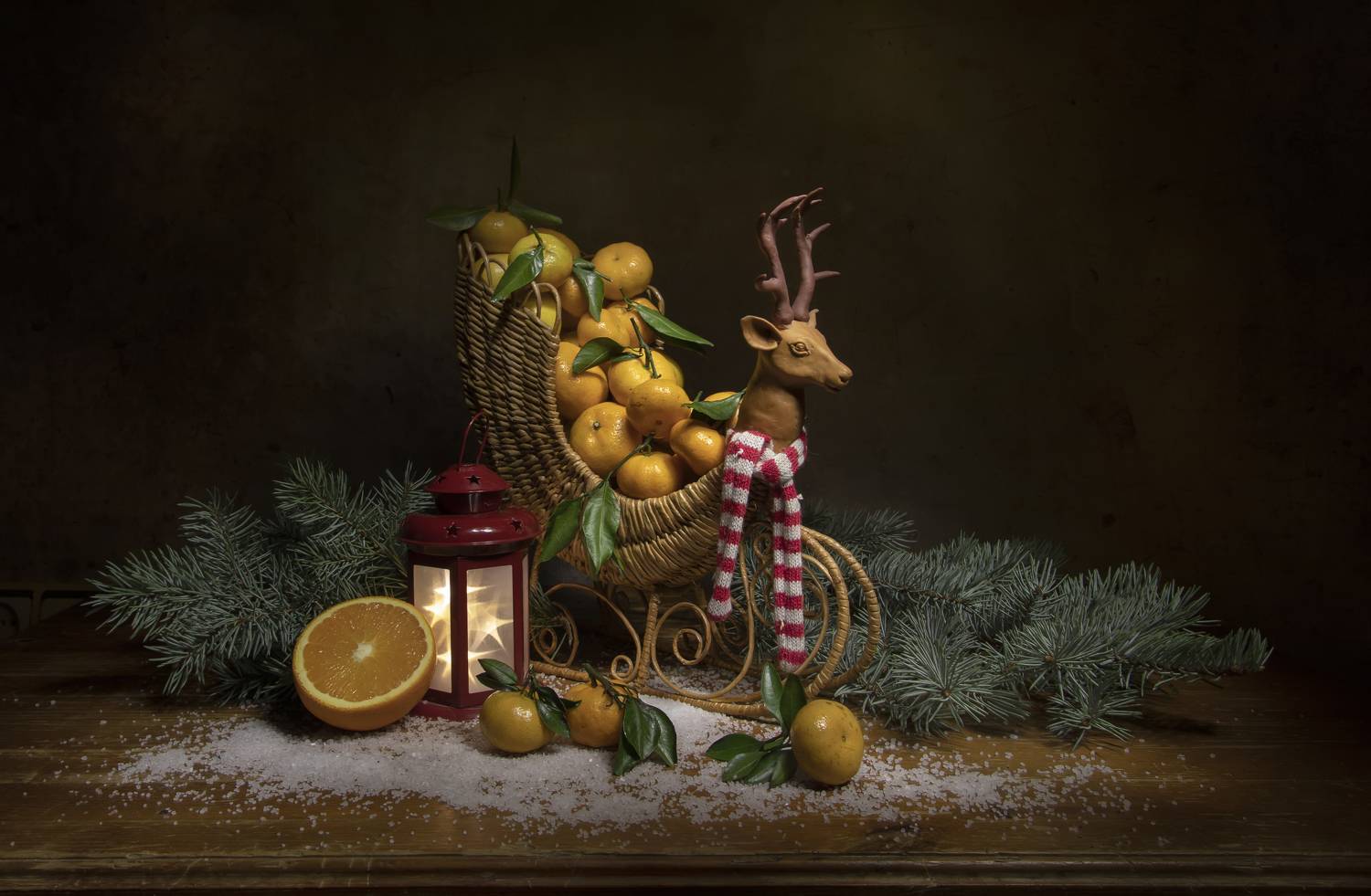 натюрморт, ель, мандарины, Татьяна Феденкова