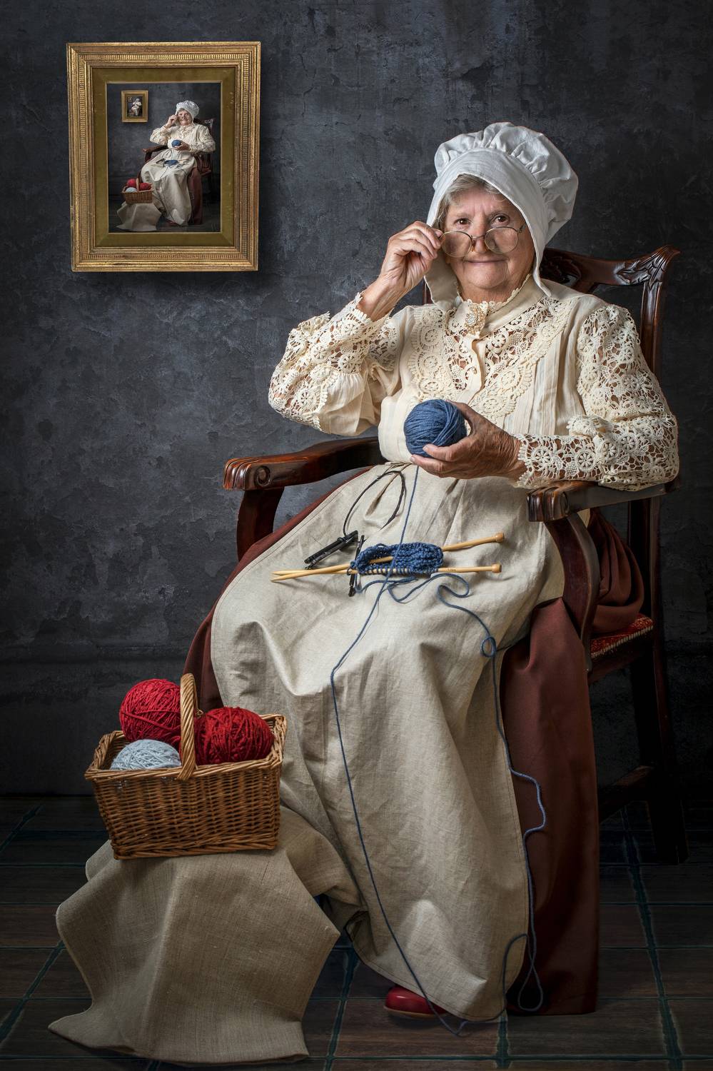 ренессанс, жанровый портрет, бабушка, женщина, старушка, чепец, вязание., Горбачева Маментьева Татьяна