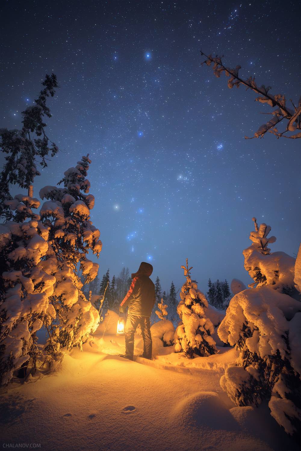ночь, пейзаж, млечный путь, ночной пейзаж, звезды, snow, winter, снег, зима, лампа, nightscape, starrynight, star, milkyway, person, Чаланов Иван