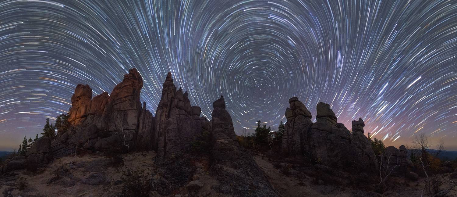 звездные треки, ночь, приморье, дальний восток, скалы, панорама, Антон Комлев