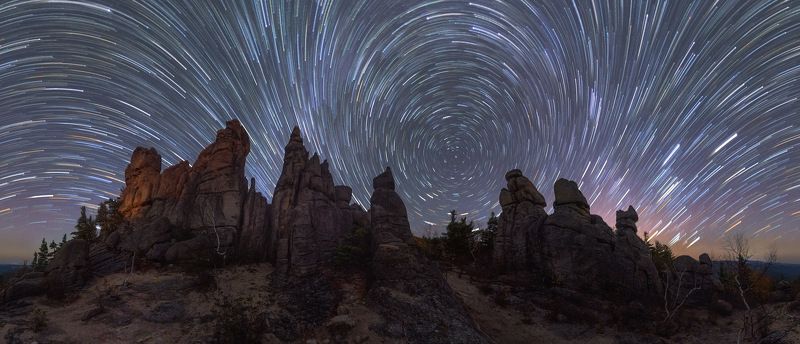 звездные треки, ночь, приморье, дальний восток, скалы, панорама Головокружительная ночь фото превью