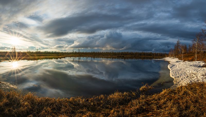 Весна, Озеро, Отражение, Снег, Ямал Весна фото превью