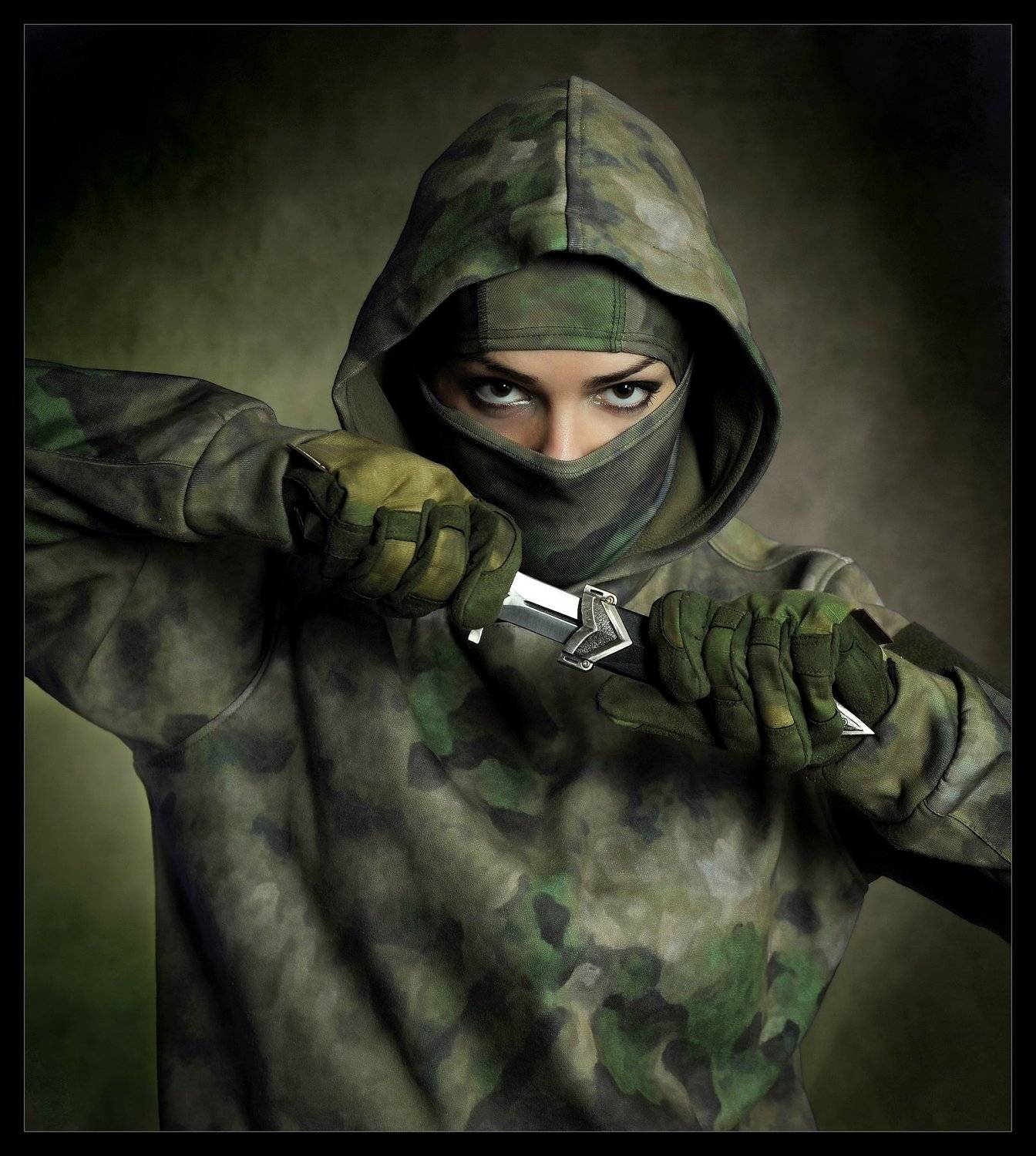 девушка, нож, ниндзя, взгляд, глаза, Виталий Кожевников