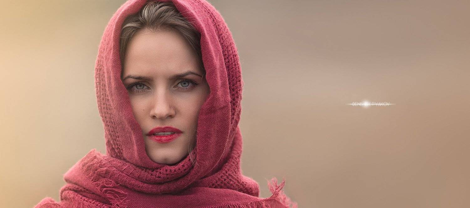 цвет, , красота, , коррекция, , девушка, , светло, -, красный, , платок, , взгляд, Треьяков Денис