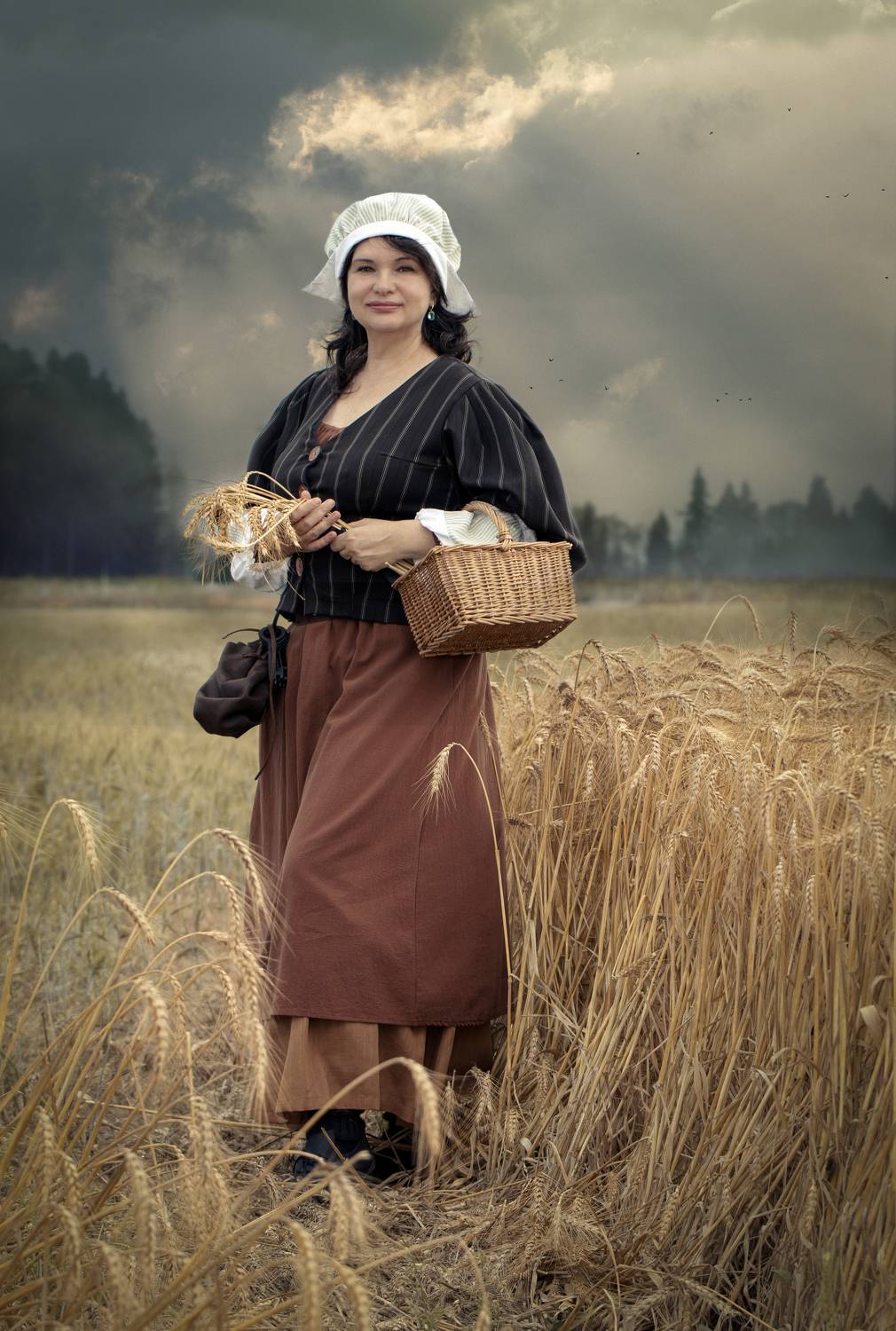 жанровый портрет, ренессанс, чепец, поле, пшеница, корзина, урожай, жатва, женщина., Горбачева Маментьева Татьяна