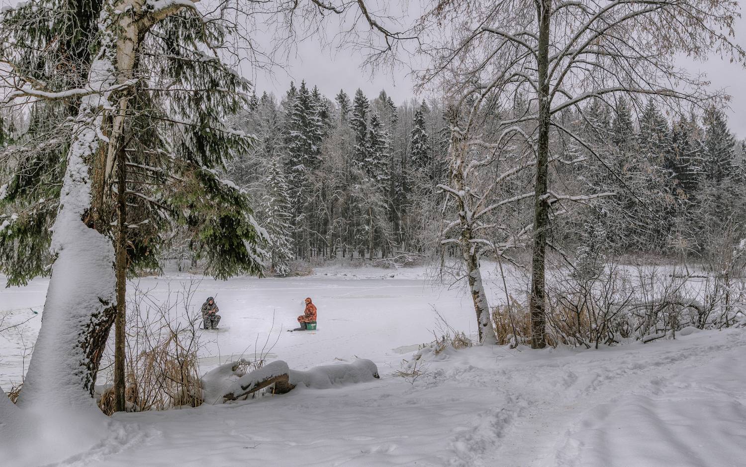 река, зима, снег, лес, Сергей Аникин