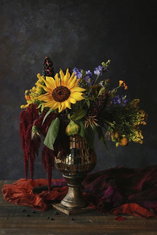 Подсолнух амарант букет С подсолнухом и амарантом фото превью